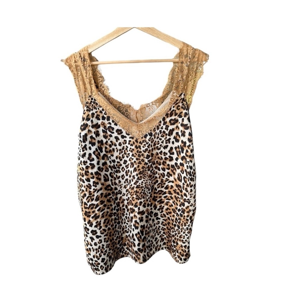 Umgee Tank Top Blouse Leopard Print Lace Trim Camisole Brown Tan Size Medium
